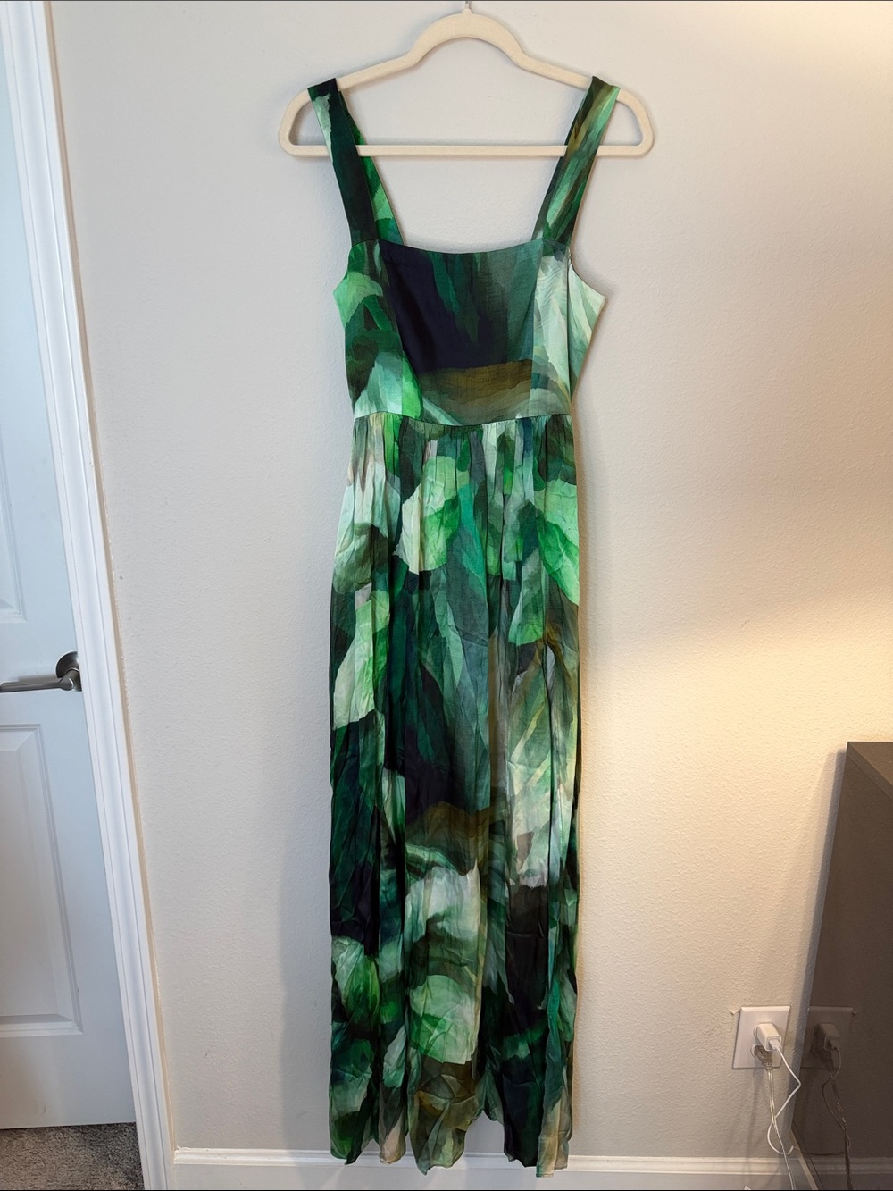 Amanda Uprichard Green Leafy Print Maxi Dress